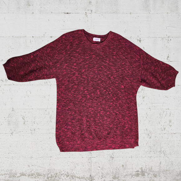 80s Vintage Red Black Heathered Crewneck Half Sleeve USA Made Sweater Size XL - Picture 2 of 6